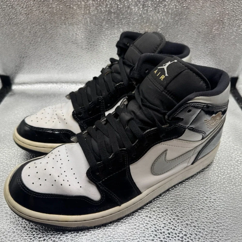 Size 11 Jordan 1 Mid SE Patent Black White Metallic Mens Sneakers HV0789-010